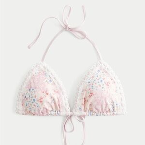 Hollister pink crochet style mixed triangle bikini top NWT